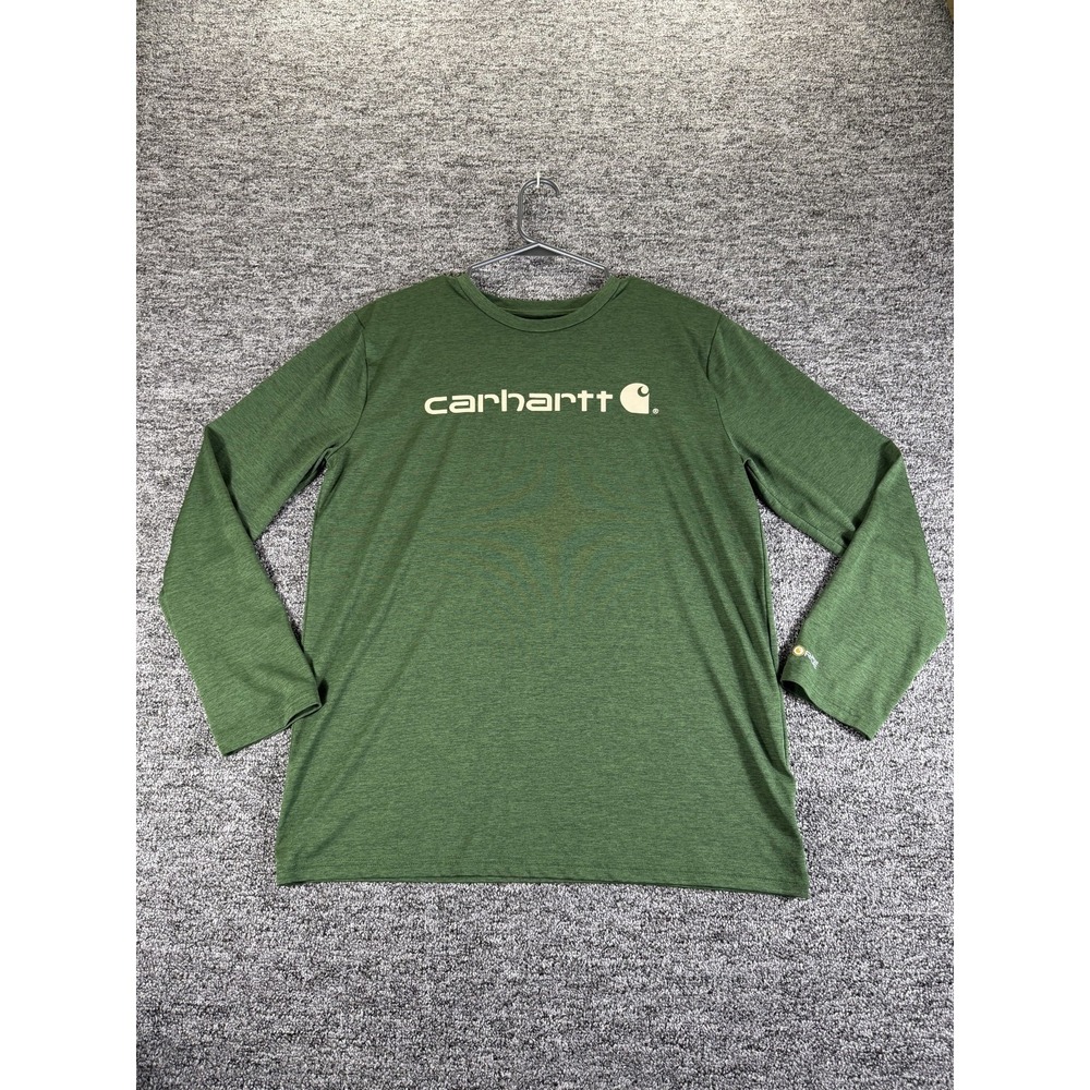 Carhartt Shirt Boys XL Olive Green Wordmark Logo Long Sleeve Crew Neck Pullover